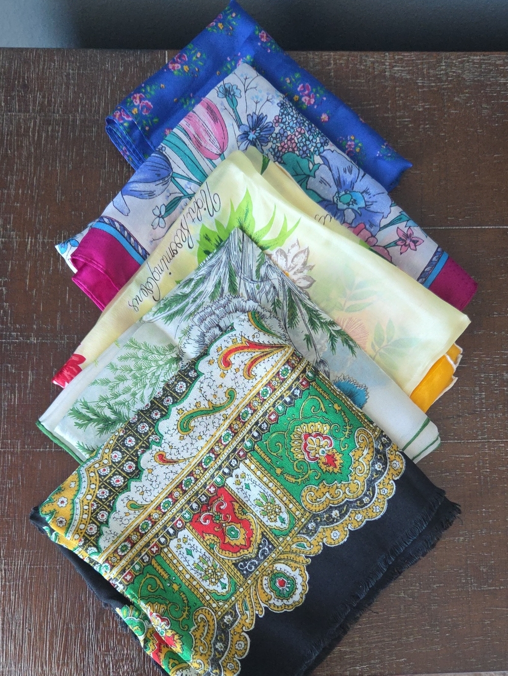 5 Vintage Scarves, Silk, Poly, Japanese Silk, Sarah Coventry, Great Cond.